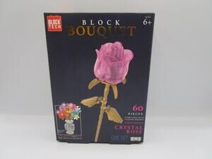 Block Tech Block Bouquet Crystal Rose Flower Building Set 60 Pieces Pink Gold